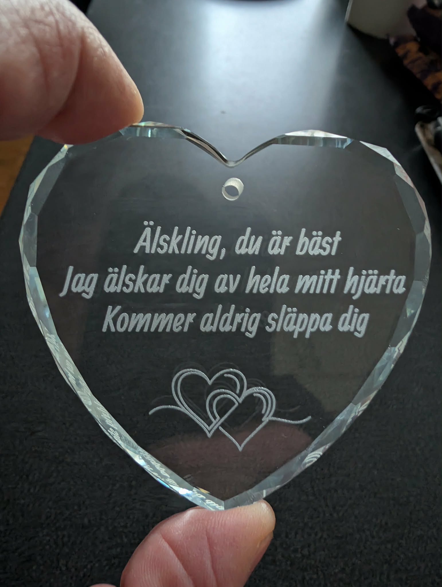 Hjärta i glas med gravering