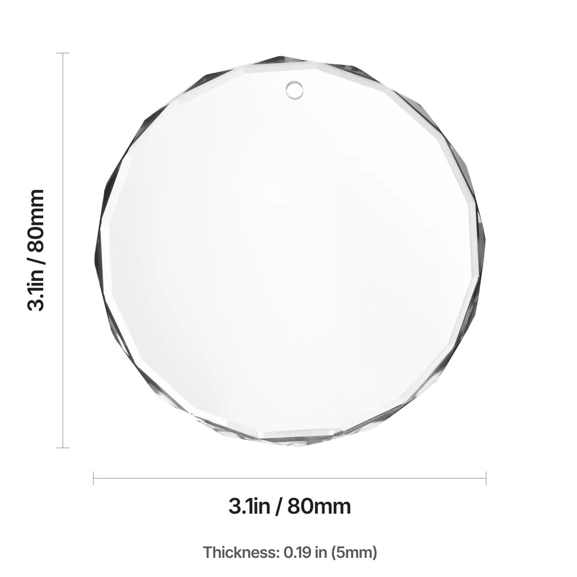 Rund ornament i glas med gravering